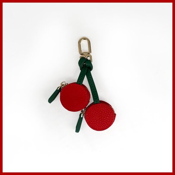 NEW Cherry Air Tag Holder Bag Charm/ Keychain | Pebbled Vegan Leather - Picture 1 of 4